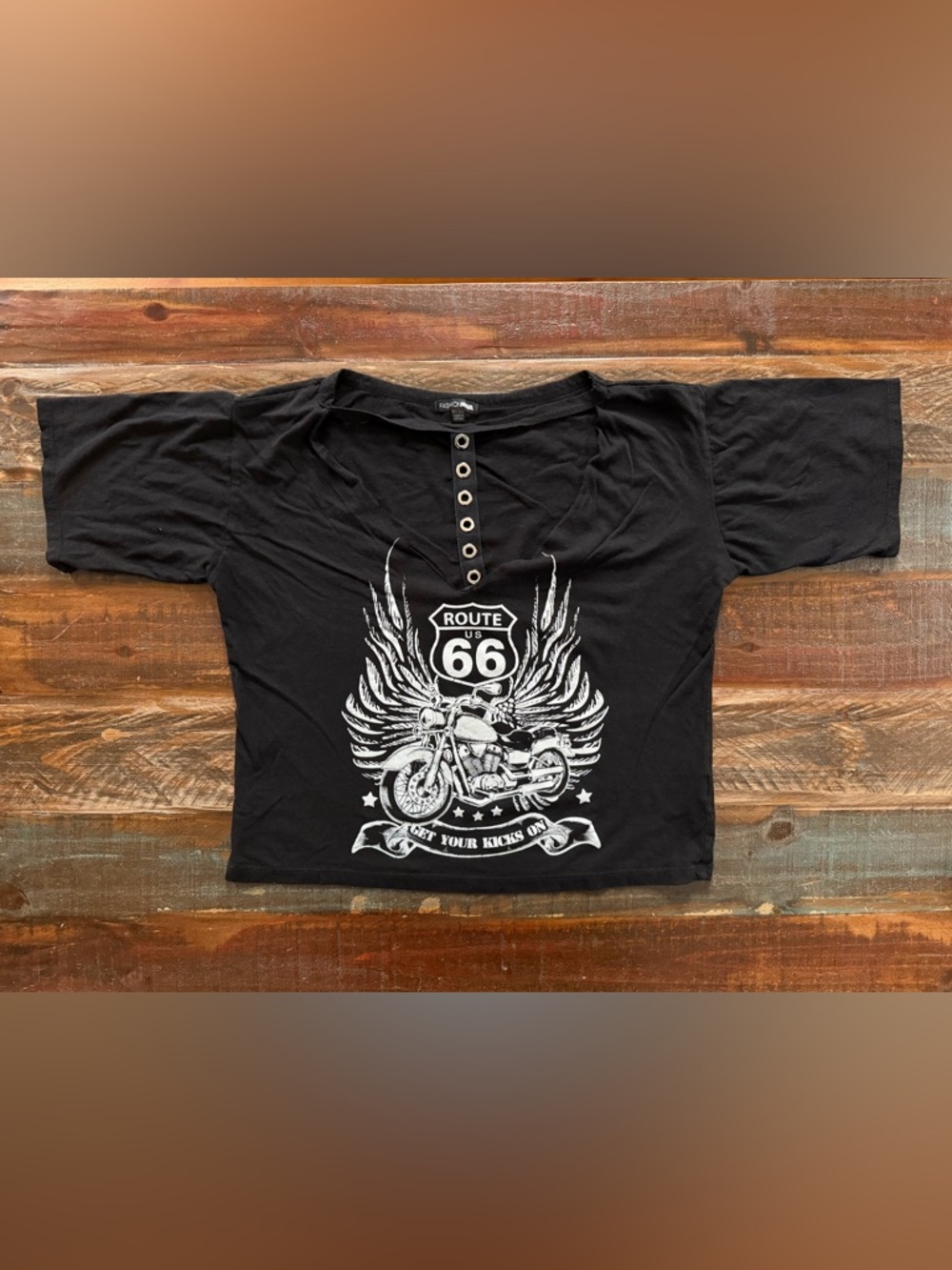 Fashion Nova Women’s M Black Route 66 Motorcycle Tee | SKU 0073